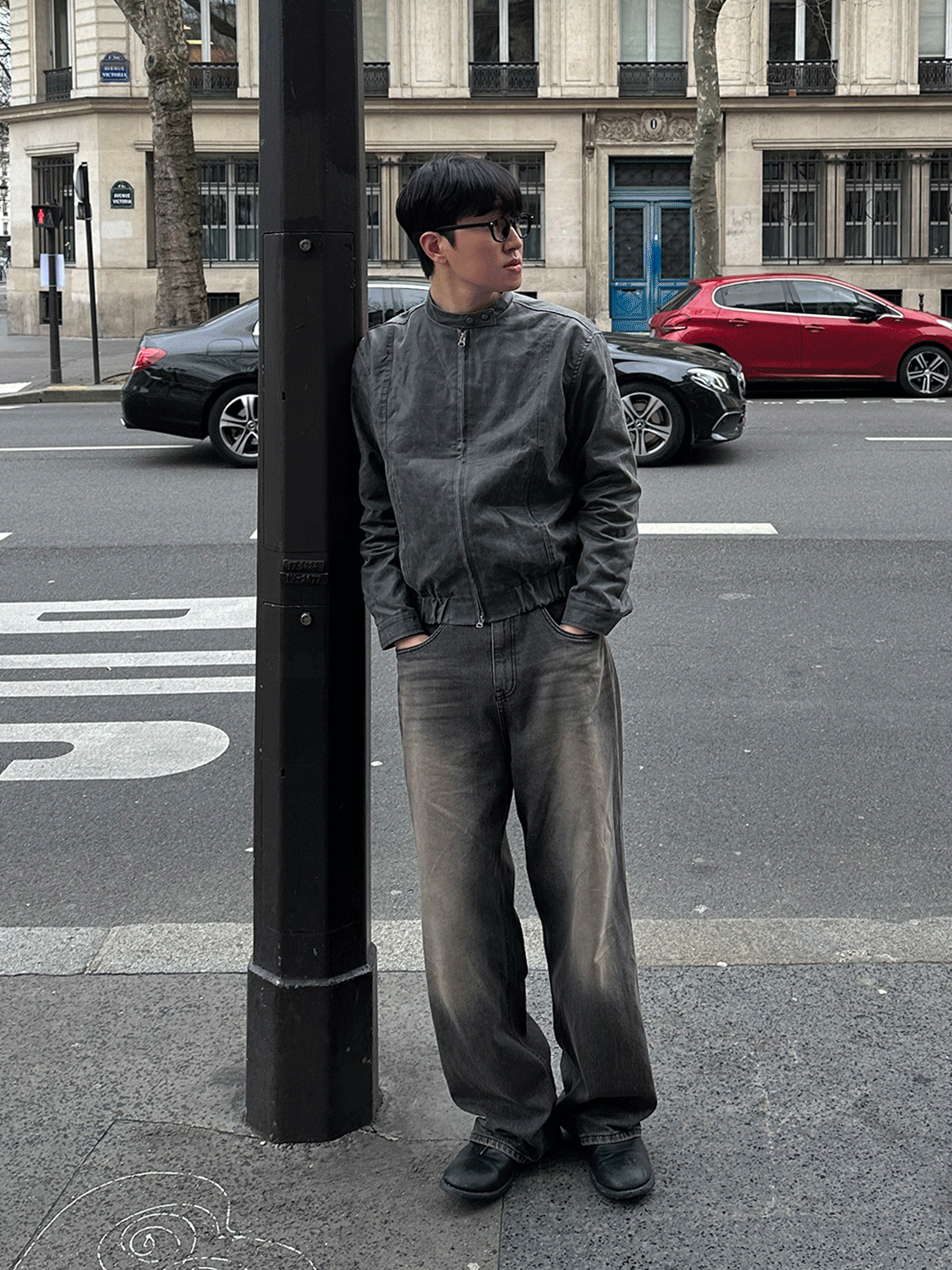 [Paris] Biker crack leather jacket