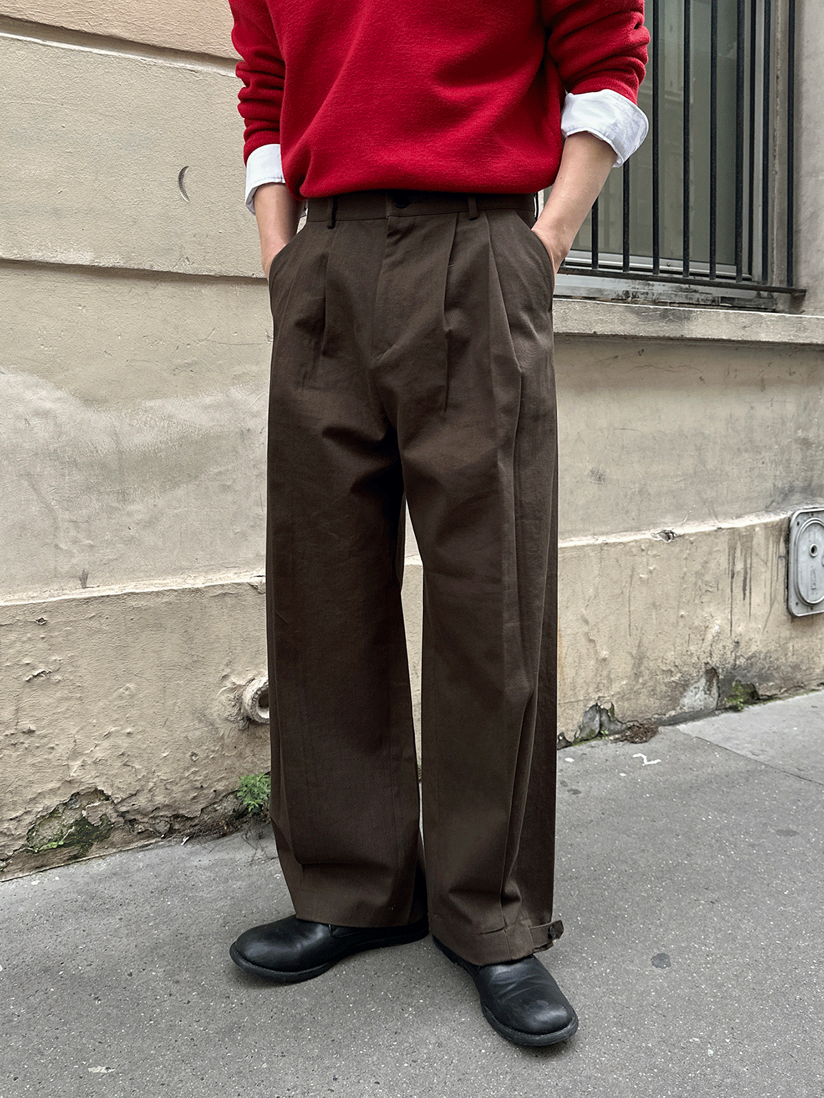 [Paris] Two-tuck wide button pants